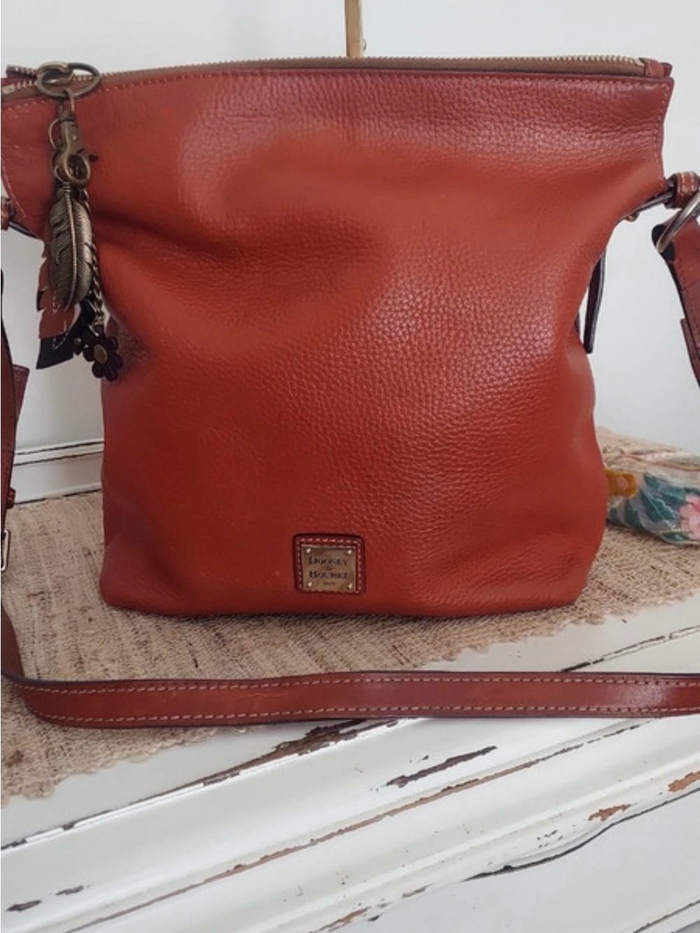 Dooney & Bourke Pebble Leather Crossbody Bag in Burnt Orange